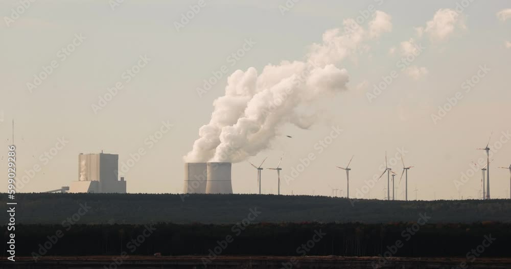 Power Plant Cooling Tower Steam Emission Time Lapse Generative AI Power Plant Cooling Tower Steam Emission Time Lapse Generative AI