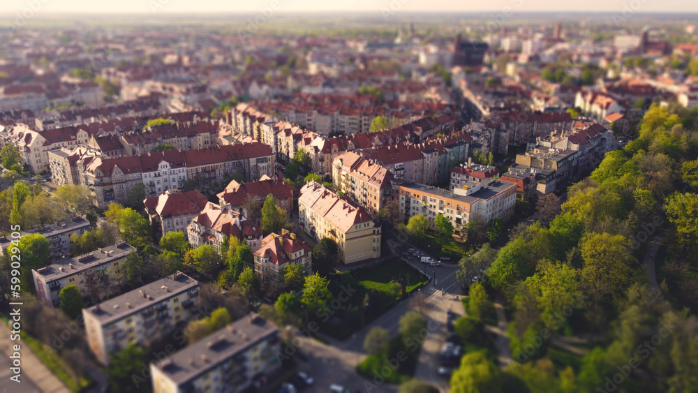 Obraz premium A drone view of the old town in Legnica, Poland
