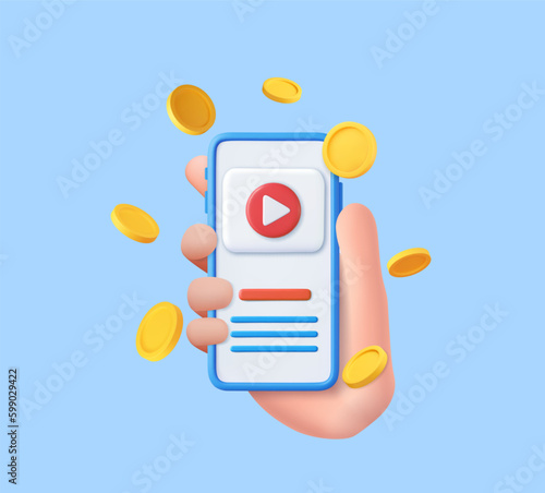 3d Social media mobile playing video make money