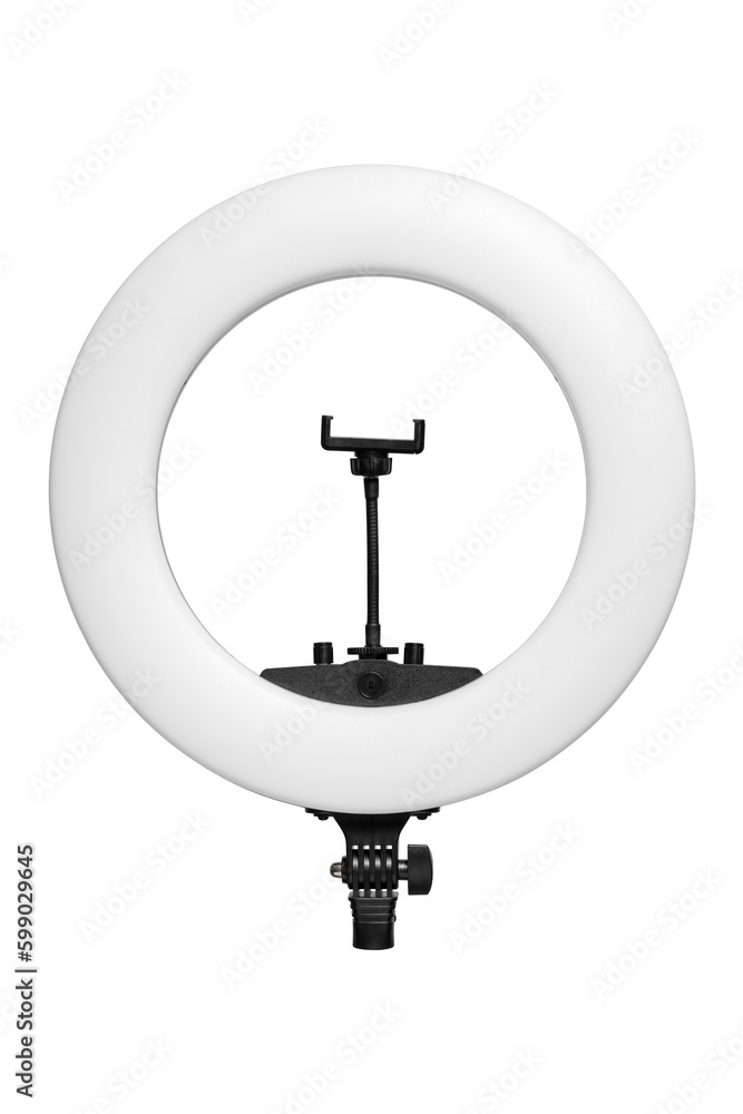 Closeup of circular neon LED lamp isolated white background. Pop Closeup of circular neon LED lamp isolated white background. Pop