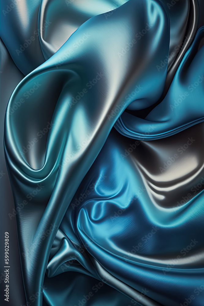 Obraz premium Blue abstract shiny plastic silk or satin wavy background. Generative AI.