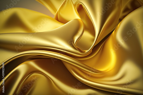 Yellow abstract shiny plastic silk or satin wavy background. Generative AI.