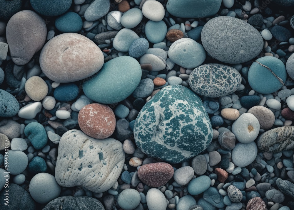 pebbles in a blue color in the background Generative Ai