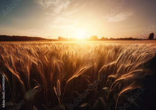 background nature of wheat at sunset in the field Generative Ai