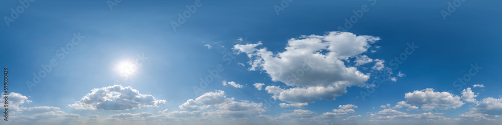 blue skybox with cumulus cloud as seamless hdri 360 panorama with zenith in spherical equirectangular projection may use for sky dome replacement in 3d graphics or game development and edit drone shot
