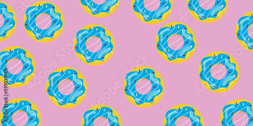 Sweet donuts on a pink background with bright sprinkles. Vector illustration