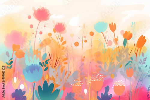 Colorful abstract flower meadow illustration (generative AI)
