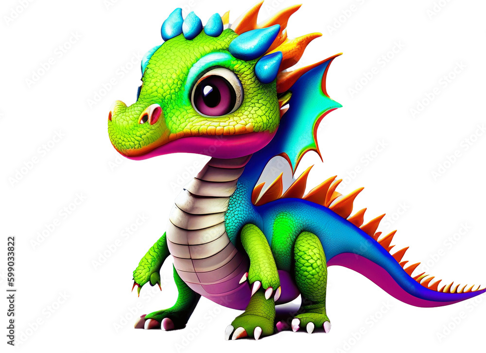 Fototapeta premium colorful baby Dragon Clipart png Sublimation ai generative