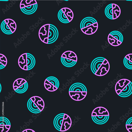 Line Earth core structure crust icon isolated seamless pattern on black background. Vector