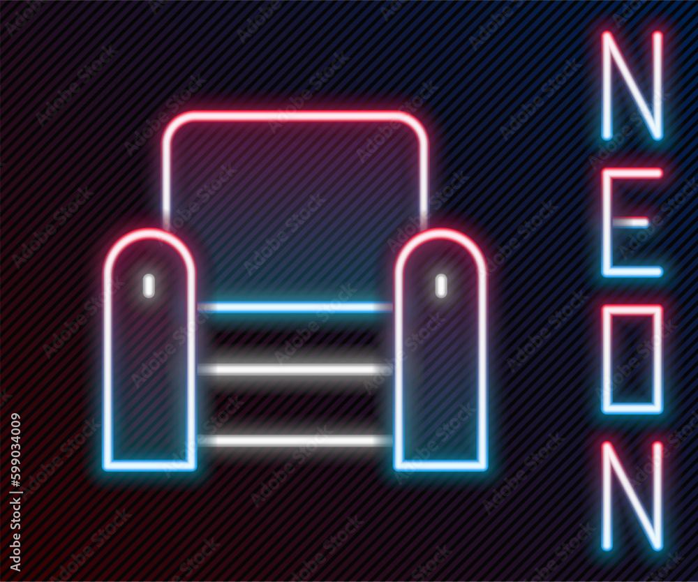 Glowing neon line Armchair icon isolated on black background. Colorful outline concept. Vector Glowing neon line Armchair icon isolated on black background. Colorful outline concept. Vector