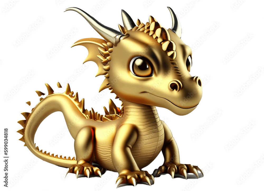 Fototapeta premium Golden Baby Dragon clipart png Sublimation ai generative