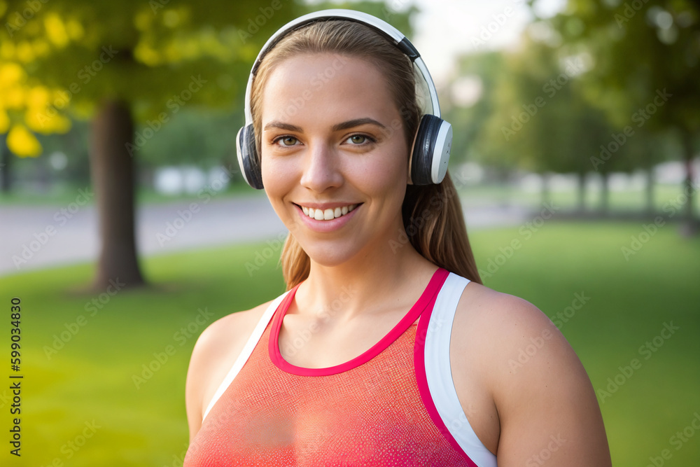 Beautiful and cheerful plus size caucasian young woman outdoors - Pretty overweight curvy female in headphones listening music and exercising in the park. Generative Ai
Beautiful and cheerful plus size caucasian young woman outdoors - Pretty overweight curvy female in headphones listening music and exercising in the park. Generative Ai