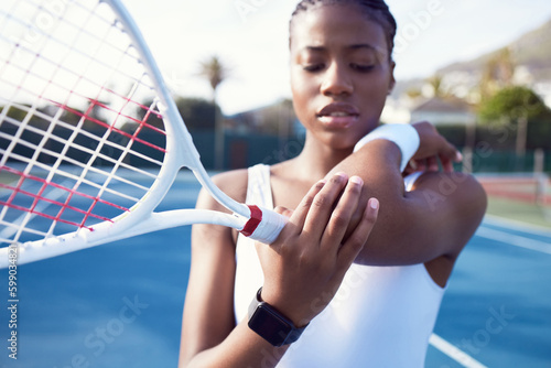 I had to put in the time to get back. an attractive young woman standing alone on a tennis court. © Courtney H/peopleimages.com