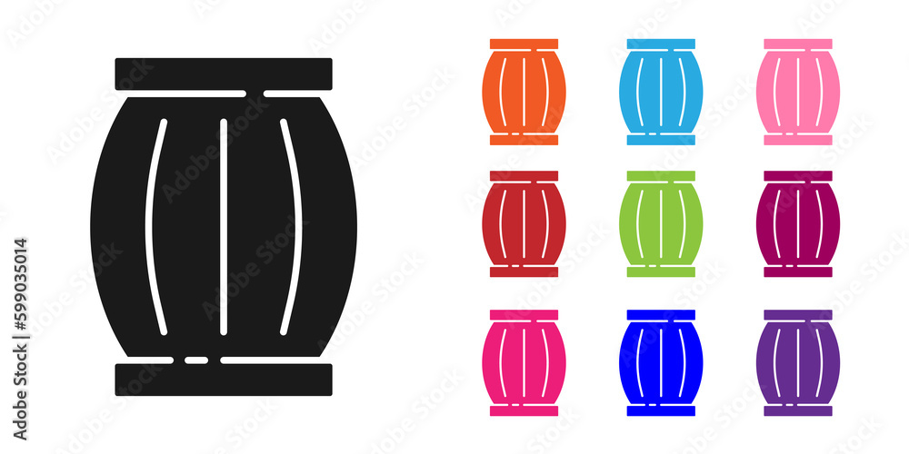 Black Gun powder barrel icon isolated on white background. TNT dynamite wooden old barrel. Set icons colorful. Vector Black Gun powder barrel icon isolated on white background. TNT dynamite wooden old barrel. Set icons colorful. Vector
