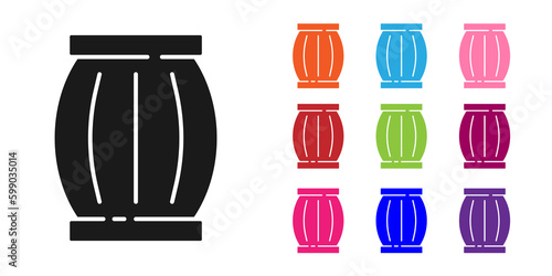 Black Gun powder barrel icon isolated on white background. TNT dynamite wooden old barrel. Set icons colorful. Vector