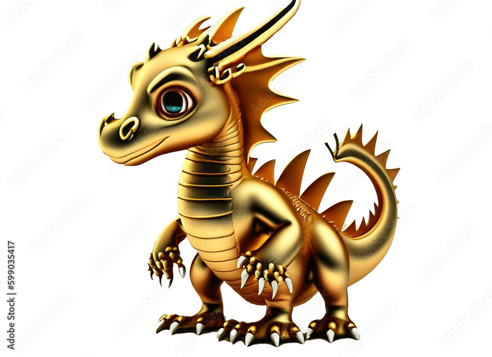 Fototapeta premium Golden Baby Dragon clipart png Sublimation ai generative