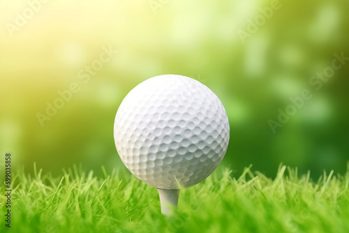 Golf ball on tee ready to play. Generative AI.