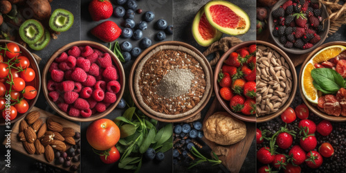 Healthy raw food collage. Generative AI.