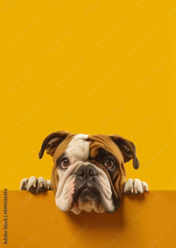 British Bulldog on a Yellow Background-Generative AI