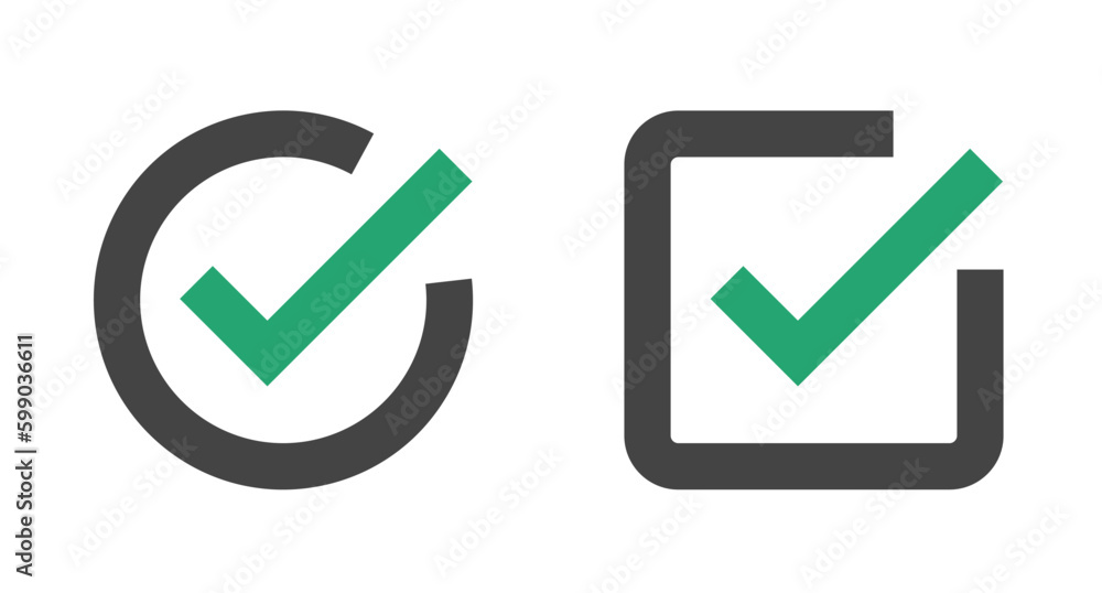 Round checkbox and square checkbox icon set. Vector. Round checkbox and square checkbox icon set. Vector.