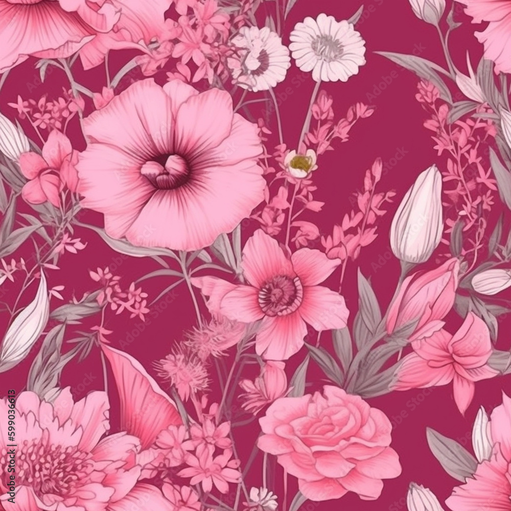 Fototapeta premium pink floral paradise seamless&nbsp;floral delight backgrounds