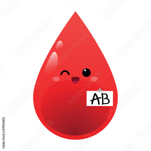Cute drop of blood group AB on white background
