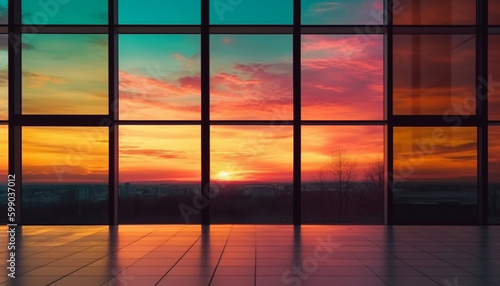Sunset silhouette frames city skyline in nature generated by AI