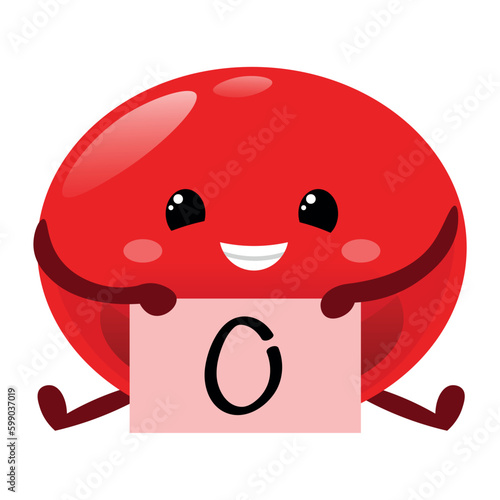 Cute drop of blood group O on white background