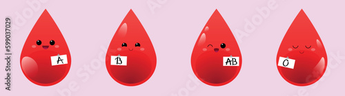 Cute drops of blood of different groups on pink background