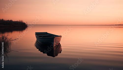 Tranquil sunset on water, reflection of beauty generated by AI