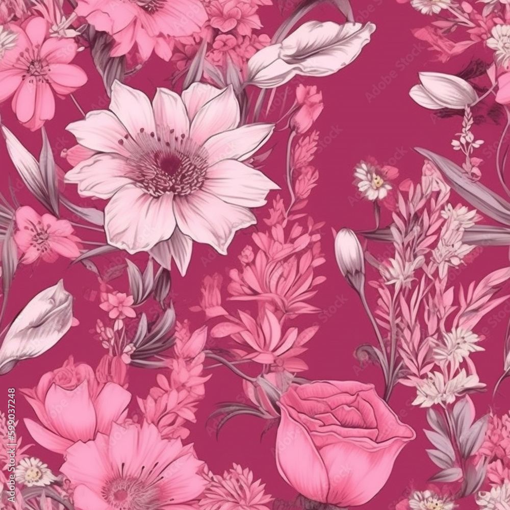 Fototapeta premium pink floral symphony seamless backgrounds are featured