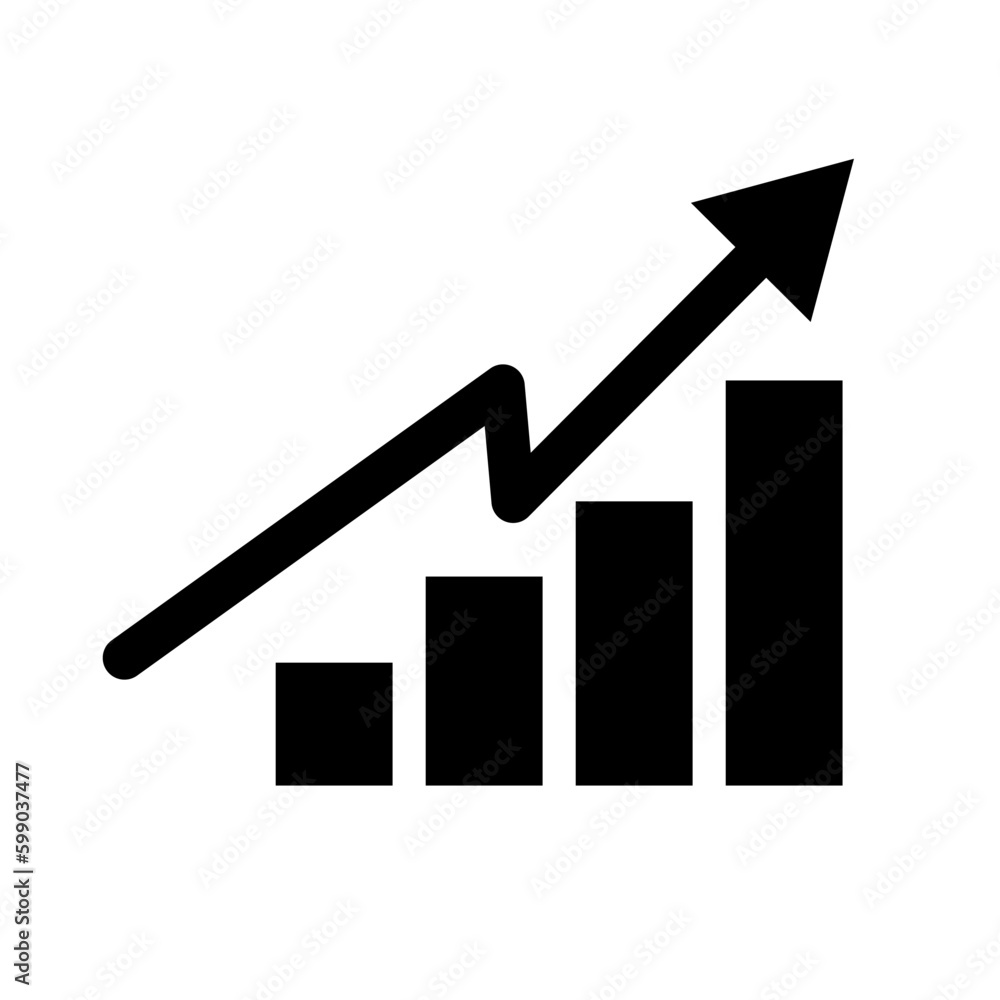Rising bar chart silhouette icon. Stock price, sales and statistics. Vector. Rising bar chart silhouette icon. Stock price, sales and statistics. Vector.
