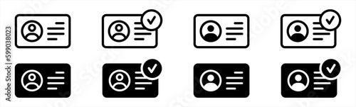 ID Card set in line style. ID Card with Circle tick approved symbol. Driver's license Identification card simple black style sign for apps and website, vector illustration.