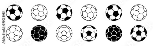 Soccer ball icon set in line style. football simple black style symbol sign for sports apps and website, vector illustration.