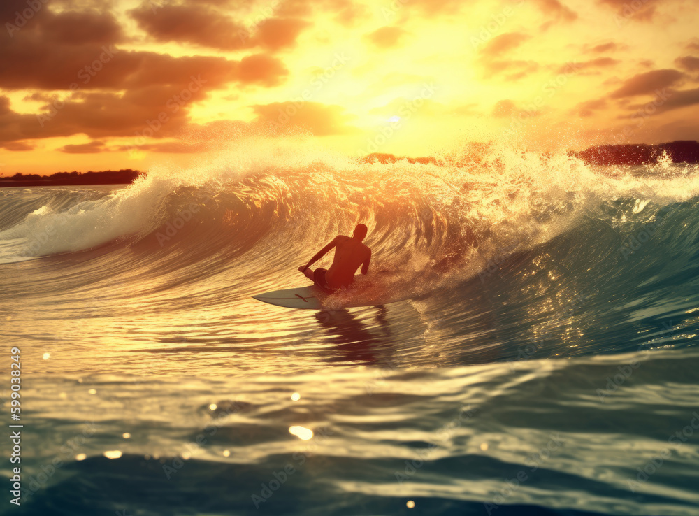 Fototapeta premium Surfer in ocean. Illustration AI Generative.
