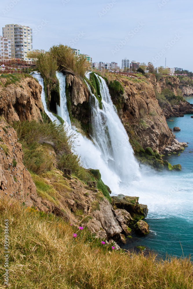Lower duden waterfall from view point closeup.Antalya,Turkey. Lower duden waterfall from view point closeup.Antalya,Turkey.