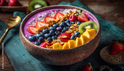 Fresh berries and granola in yogurt bowl generated by AI
