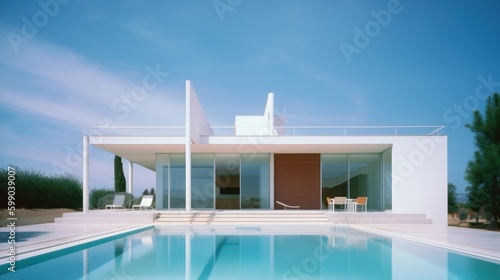 Modern villa. Illustration AI Generative. © ArtCookStudio
