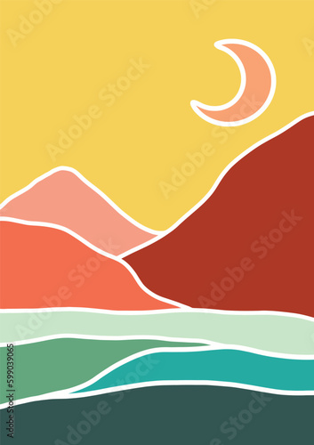 landscape drawing in digital vector format in pastel colors