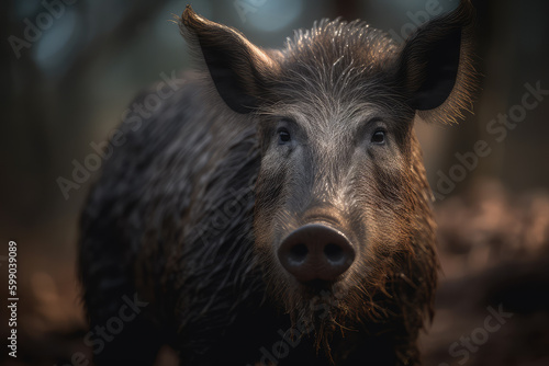 beautiful and wild boar, beautiful background, savannah background, ai generated.