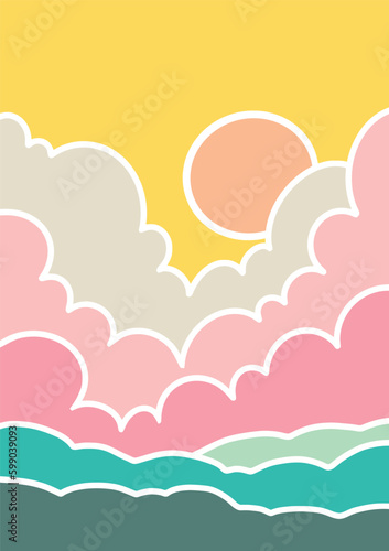 landscape drawing in digital vector format in pastel colors