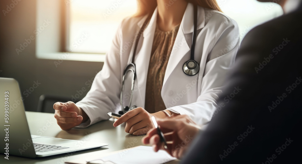 Doctor checks a tablet while working. Generative AI Doctor checks a tablet while working. Generative AI