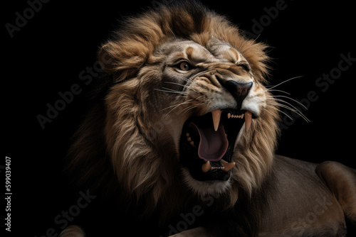 beautiful big lion on a black background  ai generated.