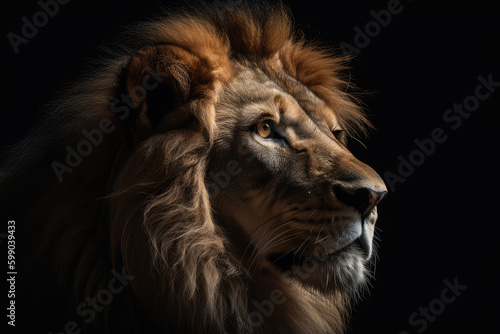 beautiful big lion on a black background  ai generated.