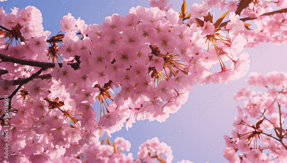 Naklejka premium Spring Sakura blossom wallpaper (generative AI)