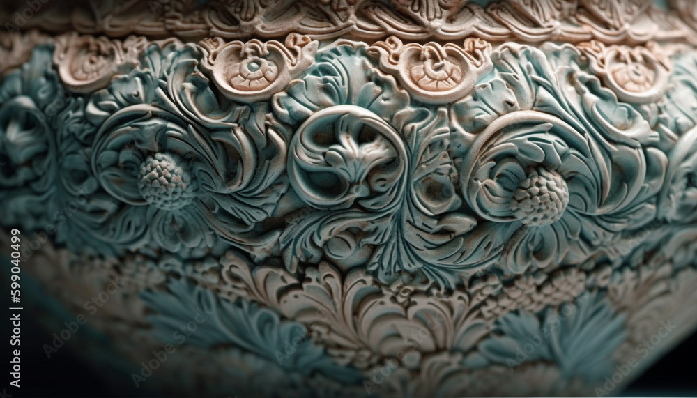 Ornate blue pottery sculpture symbolizes East Asian royalty generated by AI