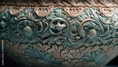 Ornate blue pottery sculpture symbolizes East Asian royalty generated by AI