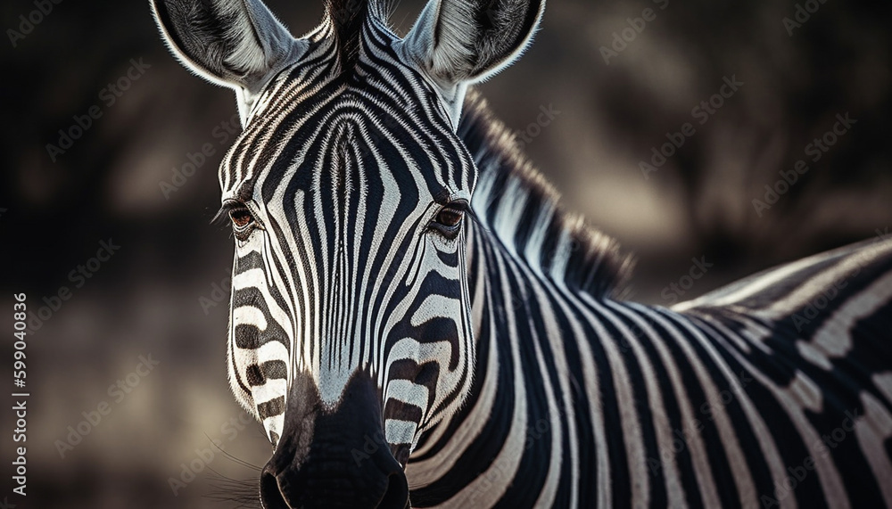 Naklejka premium Plain elegance Striped zebra grazing in Africa generated by AI