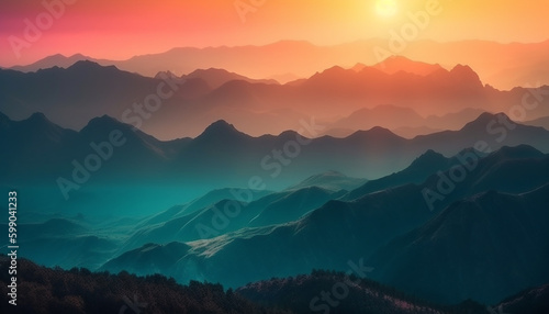 Majestic mountain range, tranquil meadow, sunset beauty generated by AI © Jeronimo Ramos