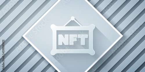 Paper cut NFT Digital crypto art icon isolated on grey background. Non fungible token. Paper art style. Vector